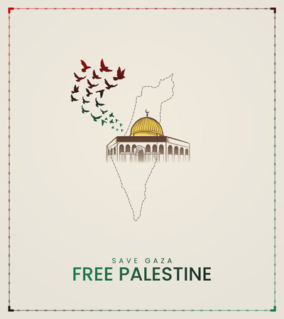 Free Palestine. Palestine Flag whit Al-Aqsa Mosque design for banner,social media,poster 3D Illustrationのイラスト素材