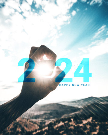 New year 2024. New Year Creative Design. Creative New year 2024 design for social media ads.の写真素材