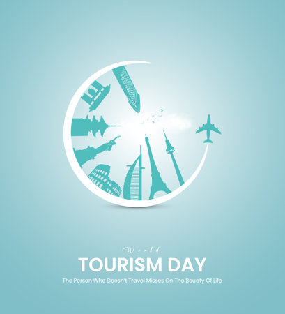 World Tourism Day. World Travel Creative concept. Travel social media posts.のイラスト素材