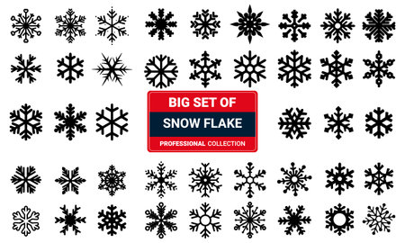 Big set of snow flake ice icon collection black and white illustrationのイラスト素材
