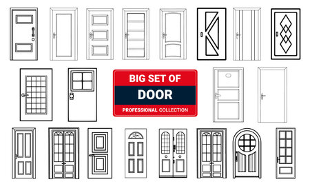 Vector door set. door set. Black and white door set.のイラスト素材