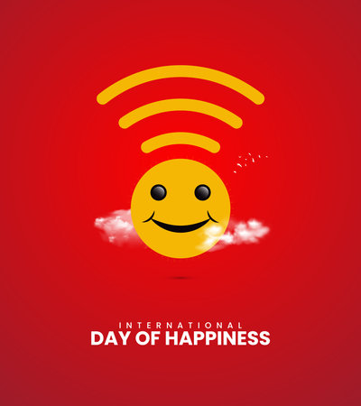 Happy yellow smiley face with wifi symbol on red background. Vector illustration.のイラスト素材