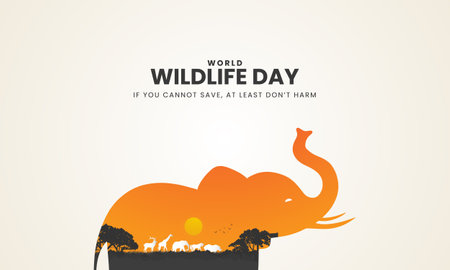 World wildlife day, Wild animals. wildlife day Creative design for social media poster. 3D Illustrationのイラスト素材