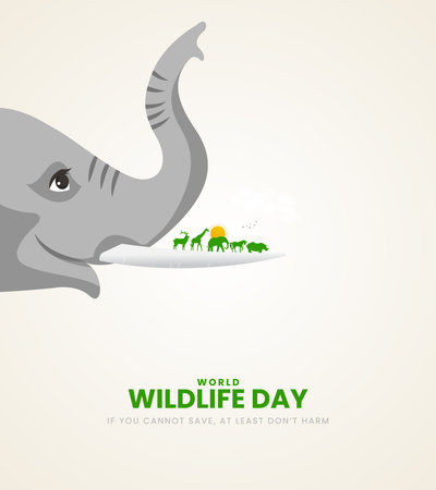 World wildlife day, Wild animals. wildlife day Creative design for social media poster. 3D Illustrationのイラスト素材