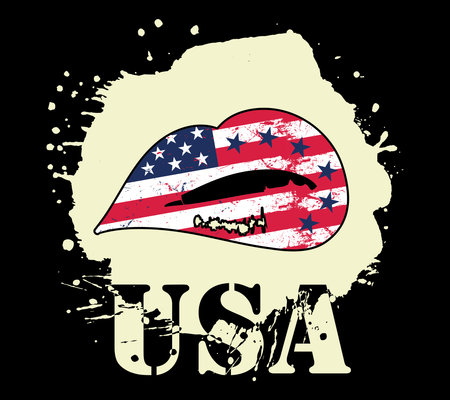 Flags of the USA in sensuality lips, Independence Day, USAのイラスト素材