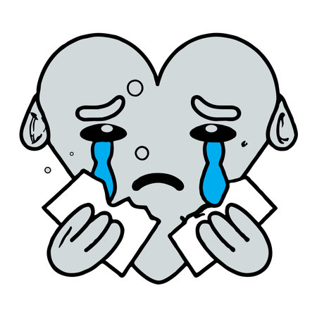 Crying heart holding paper, vector illustrationのイラスト素材