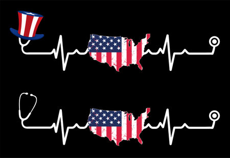 Stethoscope, Heart Beat pulse line with USA Flag Mapのイラスト素材