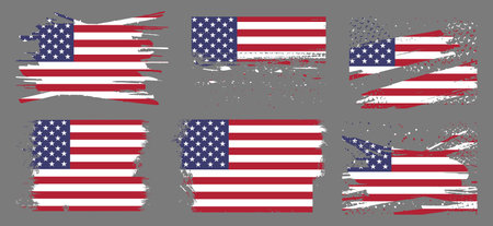 American Flag Silhouette, grunge USA flag set vector, grunge, flag, silhouette, independence, July, 4th of July, 4th July, flag silhouetteのイラスト素材
