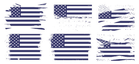 American Flag Silhouette, grunge USA flag set vector, grunge, flag, silhouette, independence, July, 4th of July, 4th July, flag silhouetteのイラスト素材