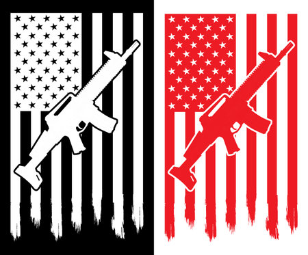 Usa Flag, M4 Rifle, Second Amendmentのイラスト素材