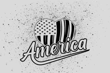 Vintage American flag in heart shape vector illustration with saying Americaのイラスト素材