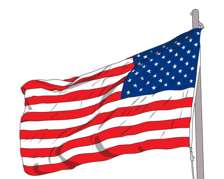 USA flag waving in the wind, American flag, waving flag of the United States of America, illustration of wavy American Flag for Independence Dayのイラスト素材