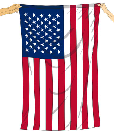 two hands holding USA flag, Hand holding American flag illustration on white background, hand, USA flag vectorのイラスト素材