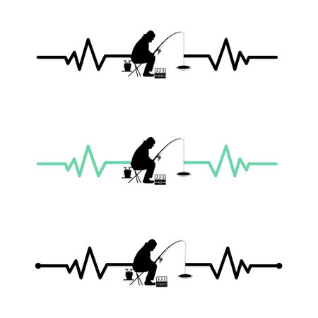 Heartbeat pulse line with ice fishing vectorのイラスト素材