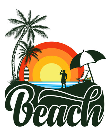 Beach t-shirt design, summer t-shirt designのイラスト素材