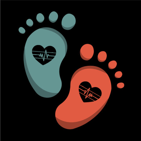 Baby footstep with heartbeat line pulse waveのイラスト素材