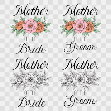Mother of the Bride & Groom, Romantic Wedding Typographyのイラスト素材