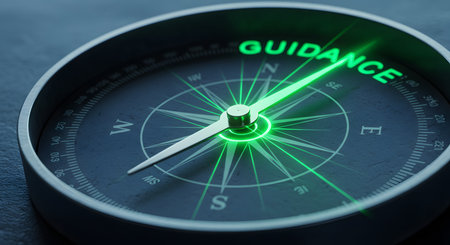 A conceptual image of a compass with the word Outsourcing pointing in green.の素材