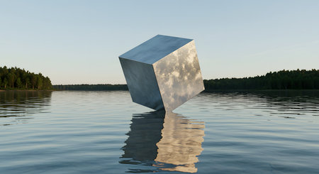 Conceptual abstract 3D rendering of geometric shape, metaphor to modern, technology, architecture, constructionの素材