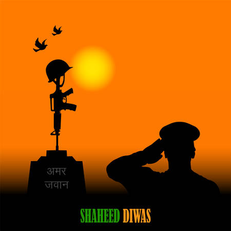 Vector Illustration of Kargil Vijay Diwas, banner or poster.Commemoration day. Martyr's Day. Poster for salute indian army, amar jyoti, amar jawan.のイラスト素材