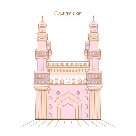 Illustration of famous Indian monument saffron and green color brush background for Happy Independence Day celebration 15th august vector designのイラスト素材