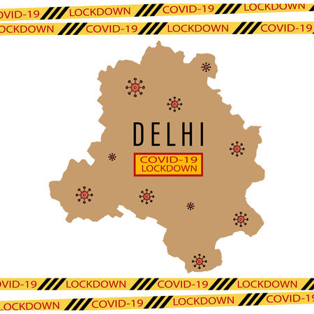 India national delhi state lockdown due to coronavirus crisis covid-19 disease. India under lockdown with delhi map Concept of India national lockdown due to coronavirus crisis covid-19 disease.のイラスト素材