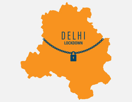 India national delhi state lockdown due to coronavirus crisis covid-19 disease. India under lockdown with delhi map Concept of India national lockdown due to coronavirus crisis covid-19 disease.のイラスト素材