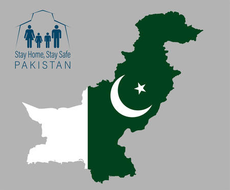 Coronavirus cell with Pakistan flag and map. Stop COVID-19 sign, pakistan lockdown preventing coronavirus spread or outbreak.のイラスト素材