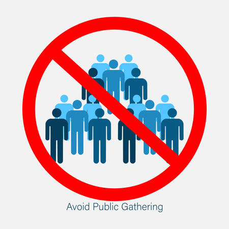 Ban on gathering. Prohibition of assembly for two, three, four, five, six or more people. Social Distancing Keep Your Distance 6 Feet Icon. Isolated vector illustration on white background.のイラスト素材
