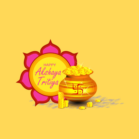 Indian Religious Festival Akshaya Tritiya Background Template Design with Floral Ornament - Akshaya Tritiya Background Design. Indian festival where people buy Gold jewellery vector illustrationのイラスト素材