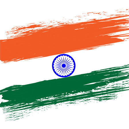 Vector Illustration saffron and green color brush background for Happy Independence Day celebration 15th august. Illustration of famous Indian monument. Many congratulations for independence day.のイラスト素材