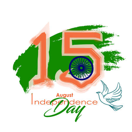 Vector Illustration saffron and green color brush background for Happy Independence Day celebration 15th august. Illustration of famous Indian monument. Many congratulations for independence day.のイラスト素材