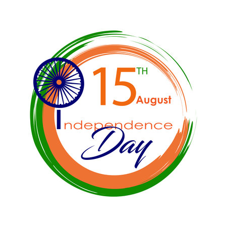 Vector Illustration saffron and green color brush background for Happy Independence Day celebration 15th august. Illustration of famous Indian monument. Many congratulations for independence day.のイラスト素材