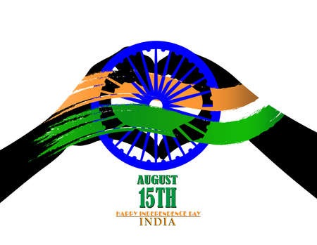 Vector Illustration saffron and green color brush background for Happy Independence Day celebration 15th august. Illustration of famous Indian monument. Many congratulations for independence day.のイラスト素材