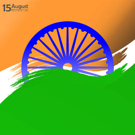 Vector Illustration saffron and green color brush background for Happy Independence Day celebration 15th august. Illustration of famous Indian monument. Many congratulations for independence day.のイラスト素材