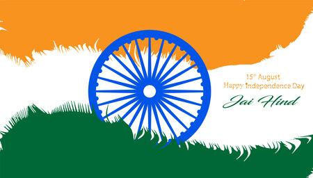 Illustration of famous Indian monument saffron and green color brush background for Happy...