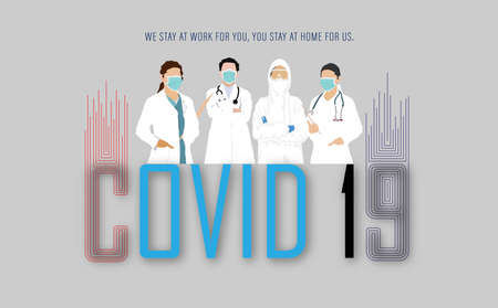 International Nurses Day poster showing a team of healthcare workers in the time of Coronavirus Pandemic. Doctor's day National. Vector Illustrationのイラスト素材
