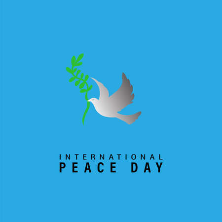 World Peace Day greeting card illustration, International social help concept. Paper origami dove of peace with olive branch. EPS10 vector.のイラスト素材