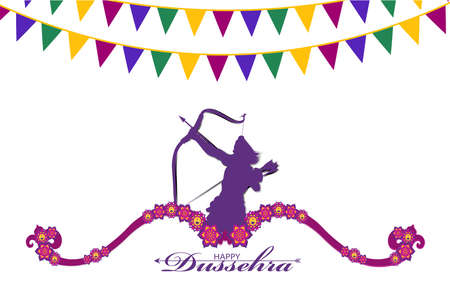 Vector Illustration of bow, arrow, and Lord Rama. Greeting card with bow and quiver for Ram Navami festival. Happy Ram Navami.の写真素材