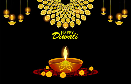Happy Diwali festival. Diwali holiday Background with rangoli, Diwali celebration greeting card....