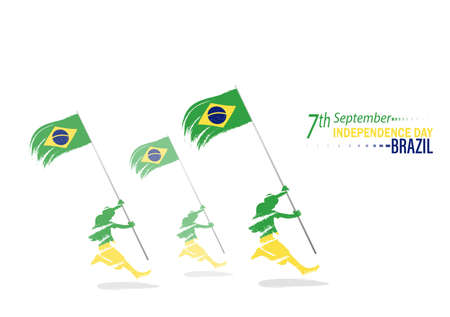 National Holiday in Brazil. Celebrating Brazil Independence Day. Abstract waving flag on gray backgroundのイラスト素材