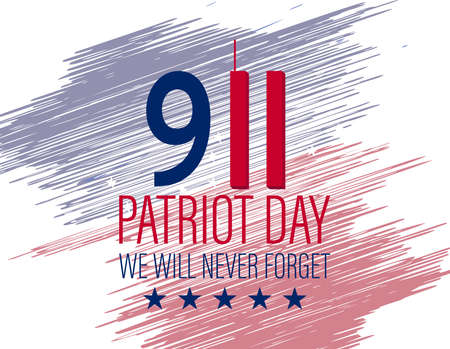New York City Skyline with Twin Towers.  09.11.2001 American Patriot Day anniversary banner. Vector illustration. USA Patriot Day banner. World Trade Center.のイラスト素材