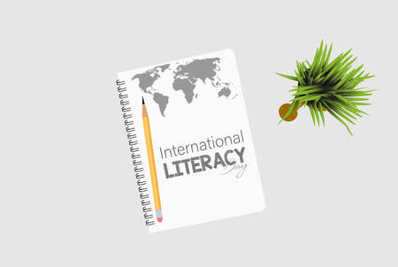 Vector Illustration of International literacy day. 8 September. board, pencil, letters, diary etc.のイラスト素材