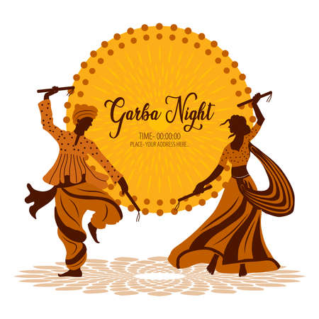 Navratri is a nine day festival for Goddess Durga. Durga Puja celebration poster. Graba dance and dandiya night abstract.のイラスト素材
