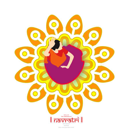Navratri is a nine day festival for Goddess Durga. Durga Puja celebration poster. Graba dance and dandiya night abstract. Banner design.の写真素材