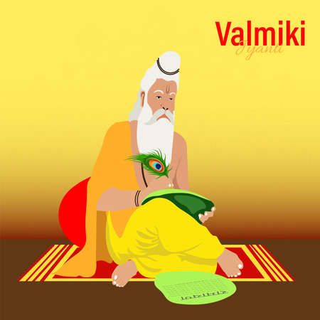 Ramanya text written in hindi which means Epic book of ramayana. Vector Illustration of Valmiki Jayanti, A mythological peot of Ramayana. banner or poster.のイラスト素材