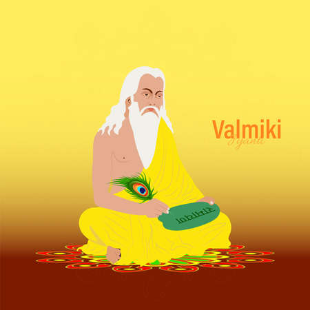 Ramanya text written in hindi which means Epic book of ramayana. Vector Illustration of Valmiki Jayanti, A mythological peot of Ramayana. banner or poster.のイラスト素材