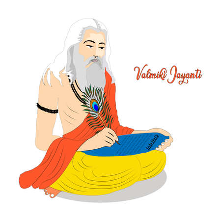 Ramanya text written in hindi which means Epic book of ramayana. Vector Illustration of Valmiki Jayanti, A mythological peot of Ramayana. Banner or Poster.のイラスト素材