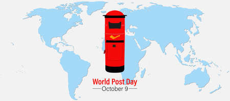 World Post Day, October 9. Conceptual design illustration vector for world post day with world map and postbox.のイラスト素材