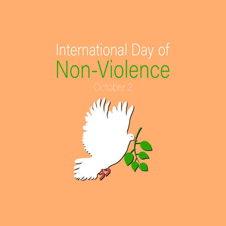 International day of non-violence. October 2. Dove flying with a green leaves branch in its beak.のイラスト素材